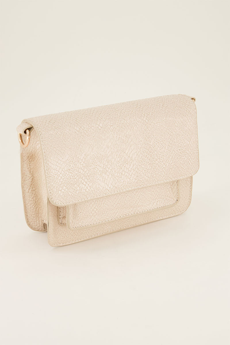 Beige crocodile print shoulder bag