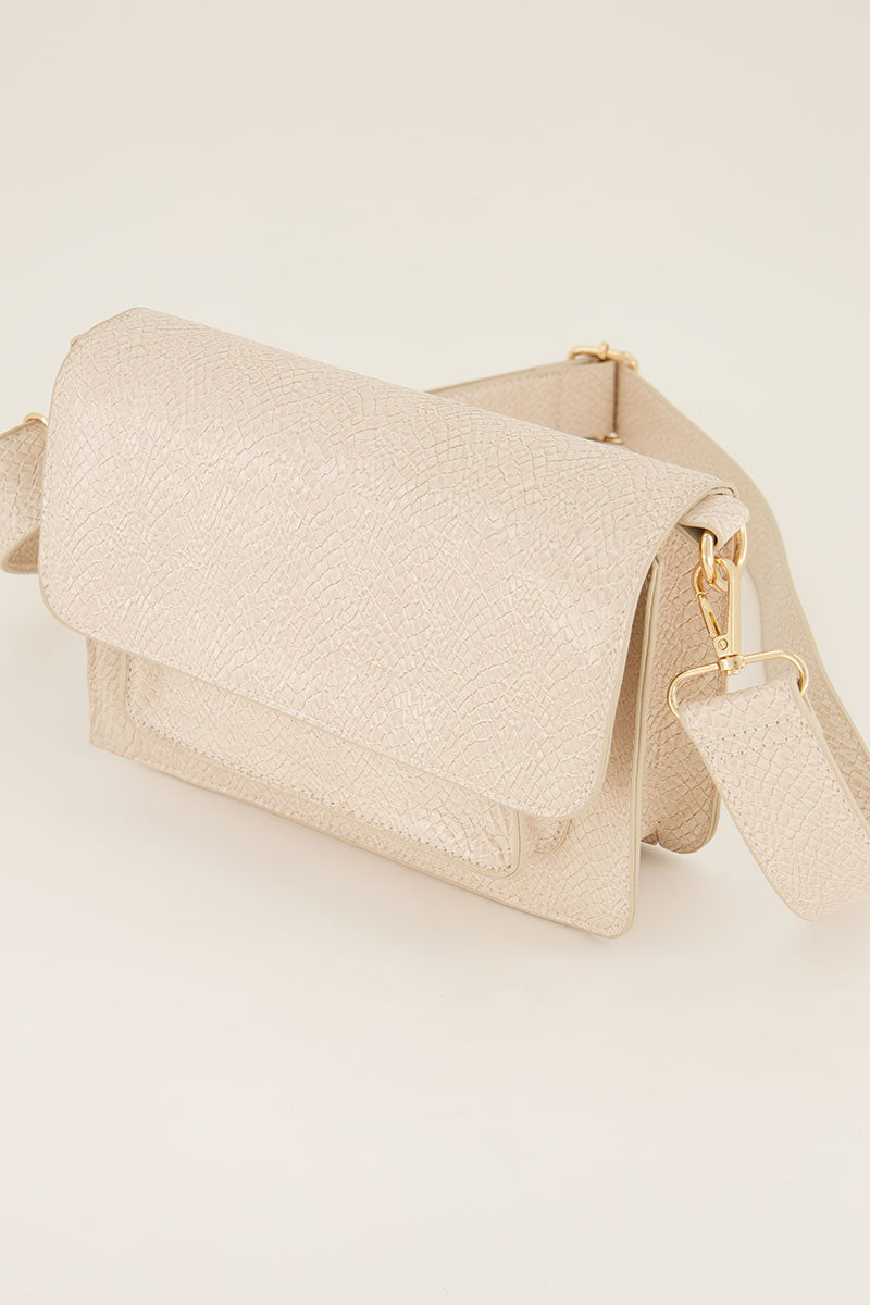 Beige crocodile print shoulder bag